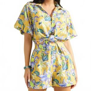 NEW THE SANG sunny daze linen floral short set in mustard print